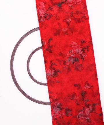 red flower digital print organza fabric